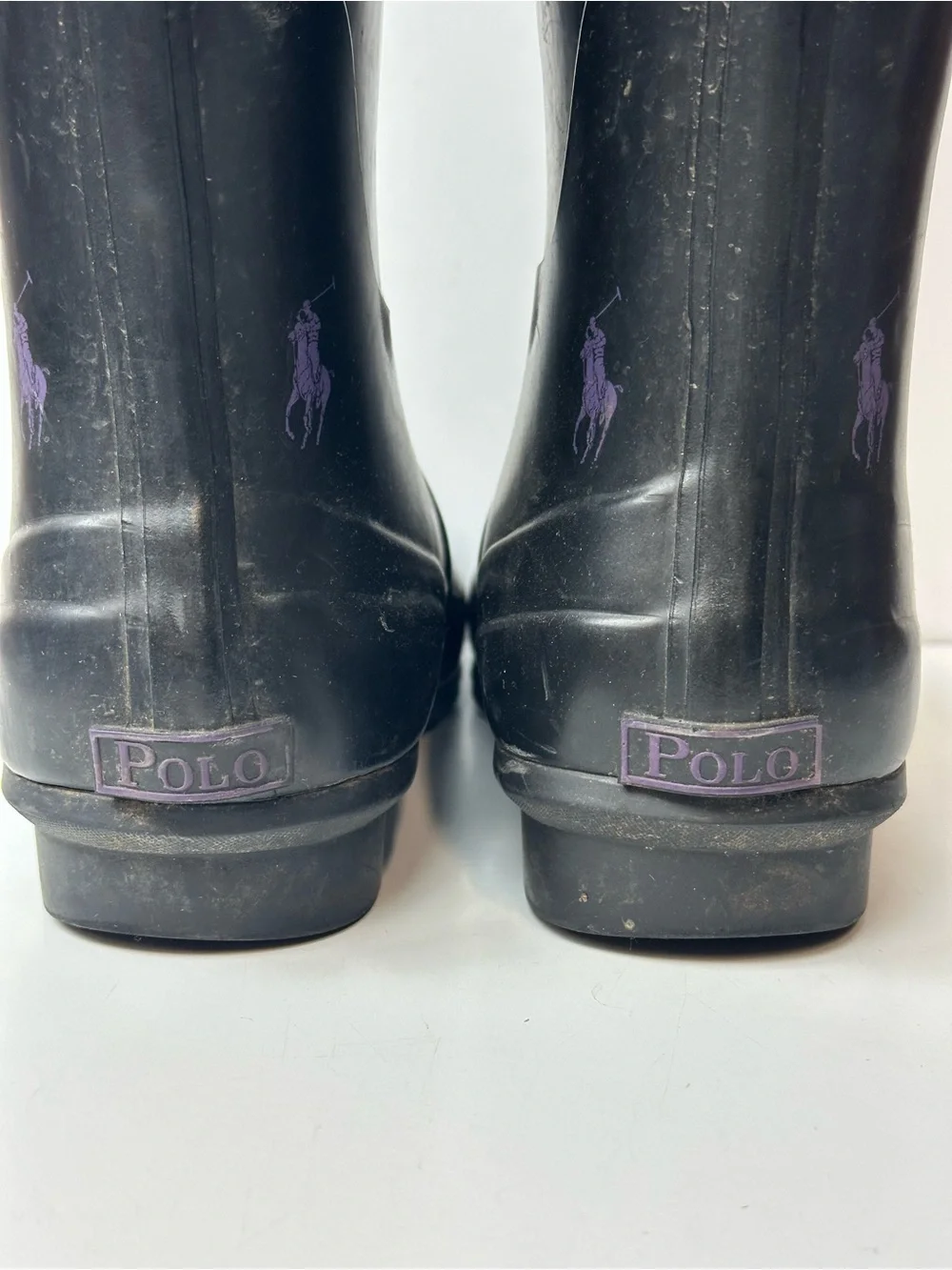 Ralph Lauren Black And Purple Pony Rubber Rain Boots